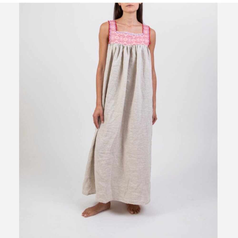 Nina Leuca Lumi Dress Tan Pink Beige Sleeveless Maxi Dress
